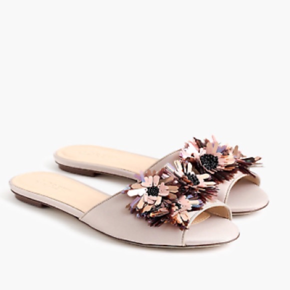 J. Crew Satin Slides with Floral Embellishments